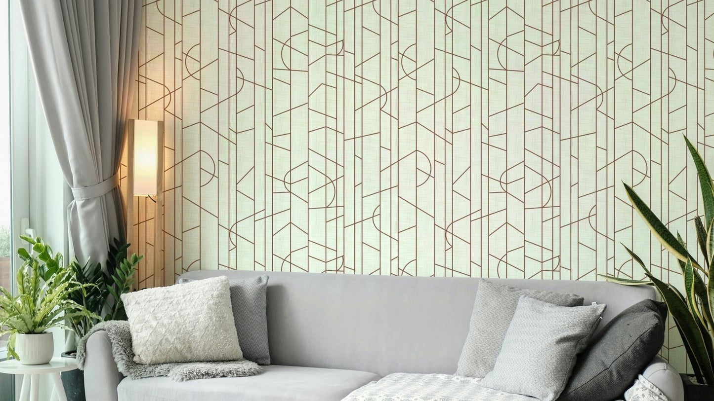 Bright rust wallpaper with elegant linear design, GD1711