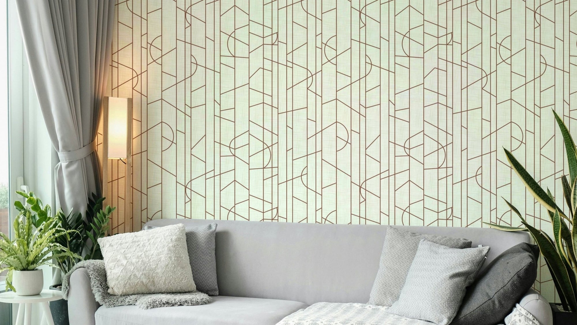 Bright rust wallpaper with elegant linear design, GD1711