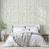 Living room with bright rust wallpaper and linework, GD1711