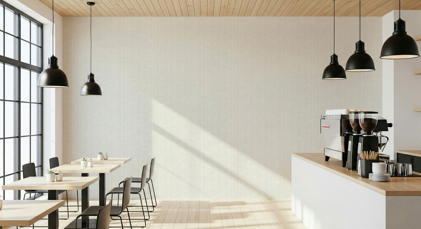 Contemporary wallpaper mural with delicate line artwork