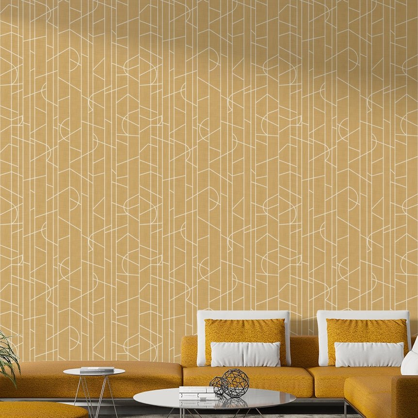 Living room with elegant honey canvas wallpaper, GD1712
