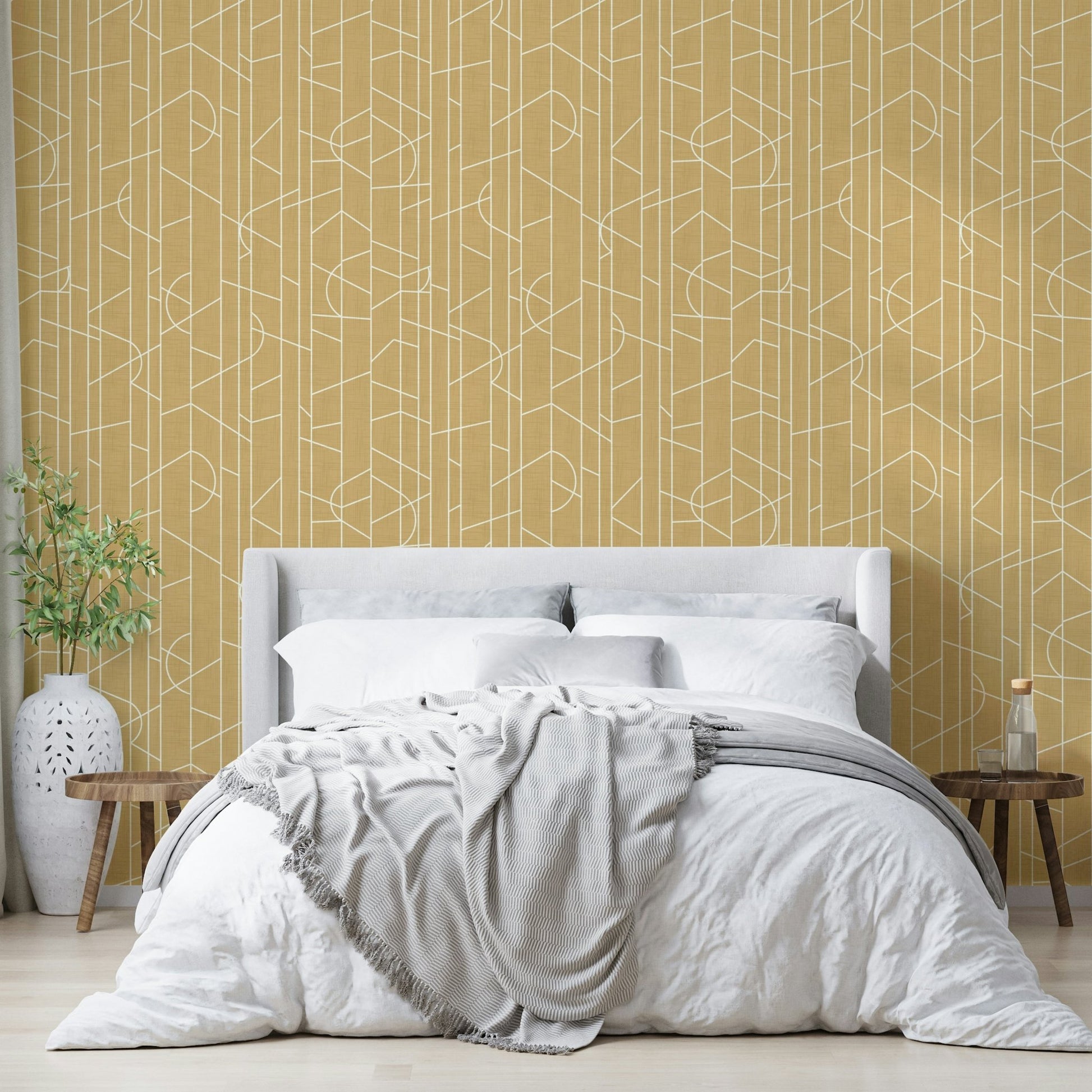 Soft warm canvas wallpaper with elegant line details, GD1712