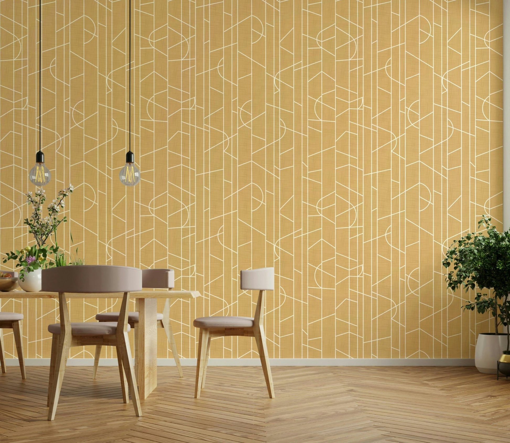 Warm honey wallpaper featuring fine linear patterns, GD1712