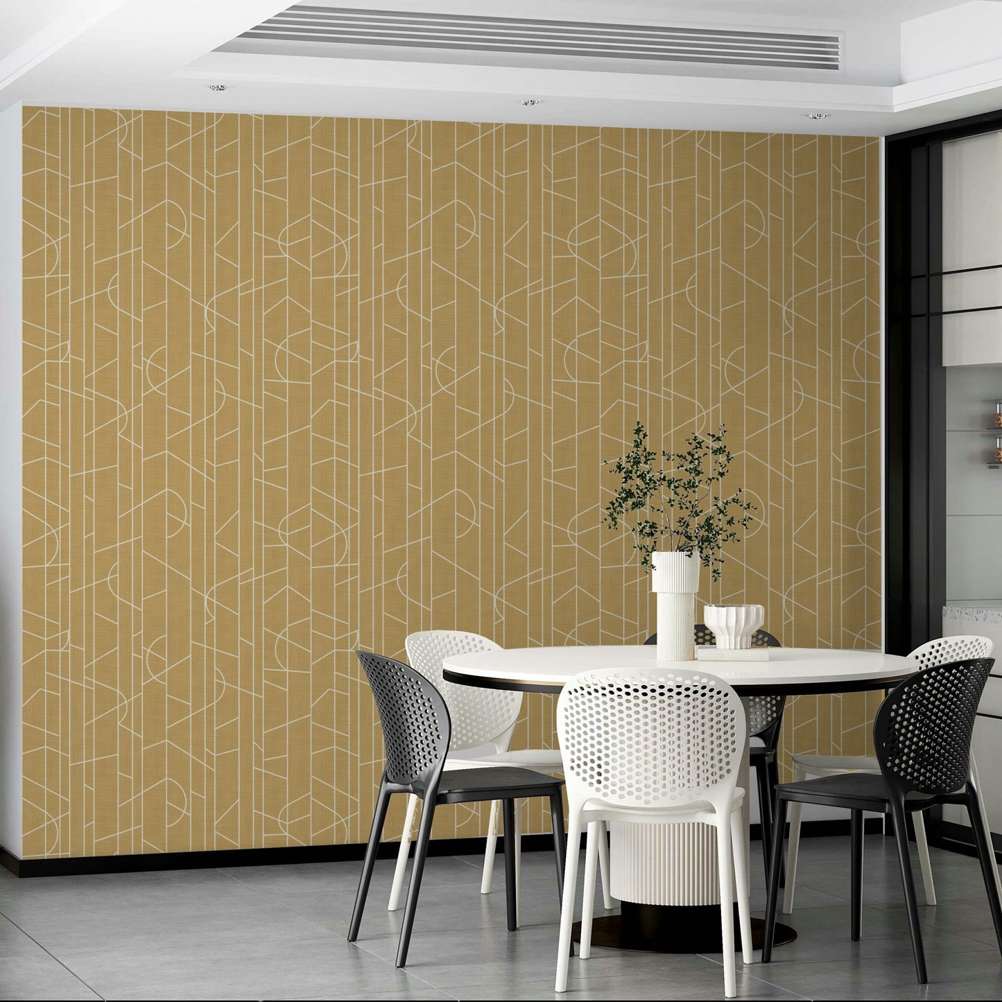 Stylish wallpaper in honey hues with line accents, GD1712