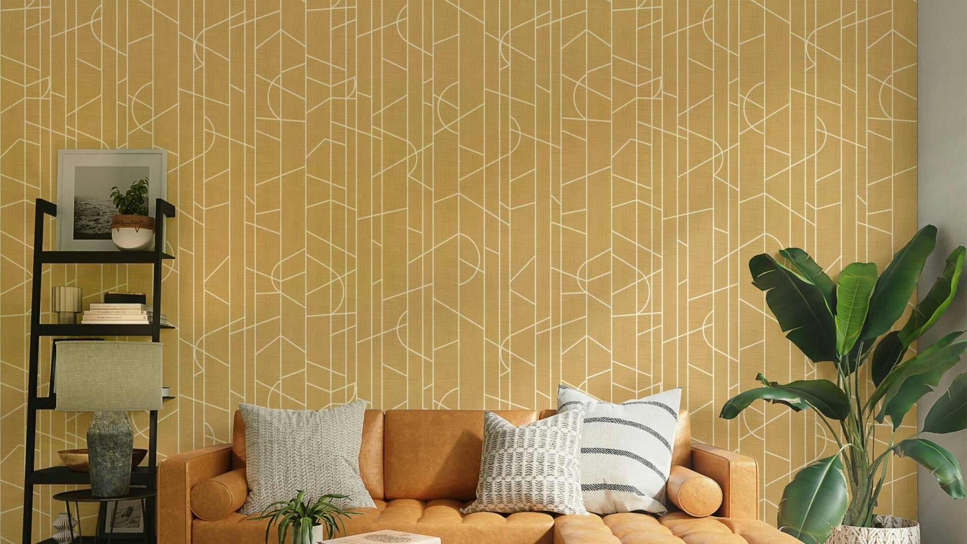Honey-colored canvas wallpaper with elegant lines, GD1712