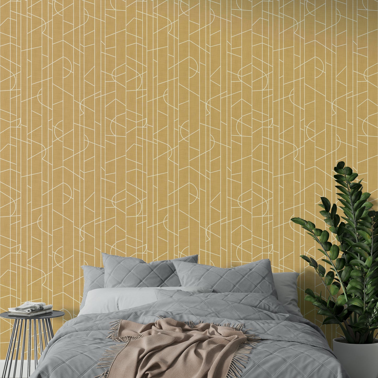 Honey wall covering with minimal linear design

