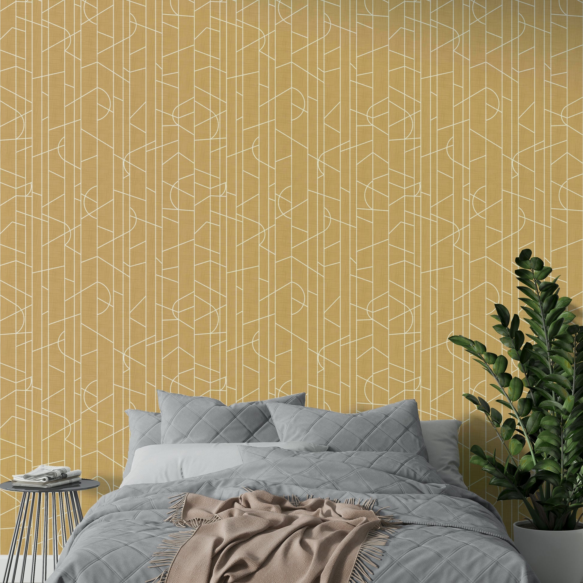 Honey wall covering with minimal linear design

