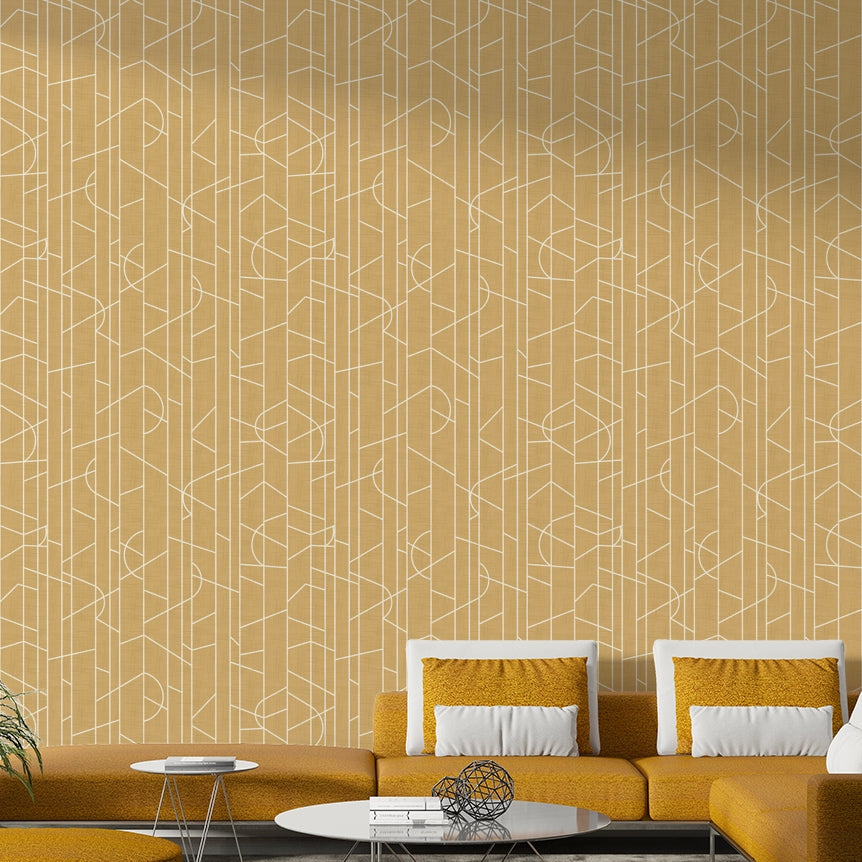 Living room with elegant honey canvas wallpaper

