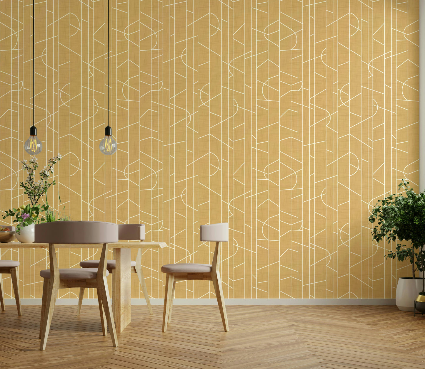 Warm honey wallpaper featuring fine linear patterns

