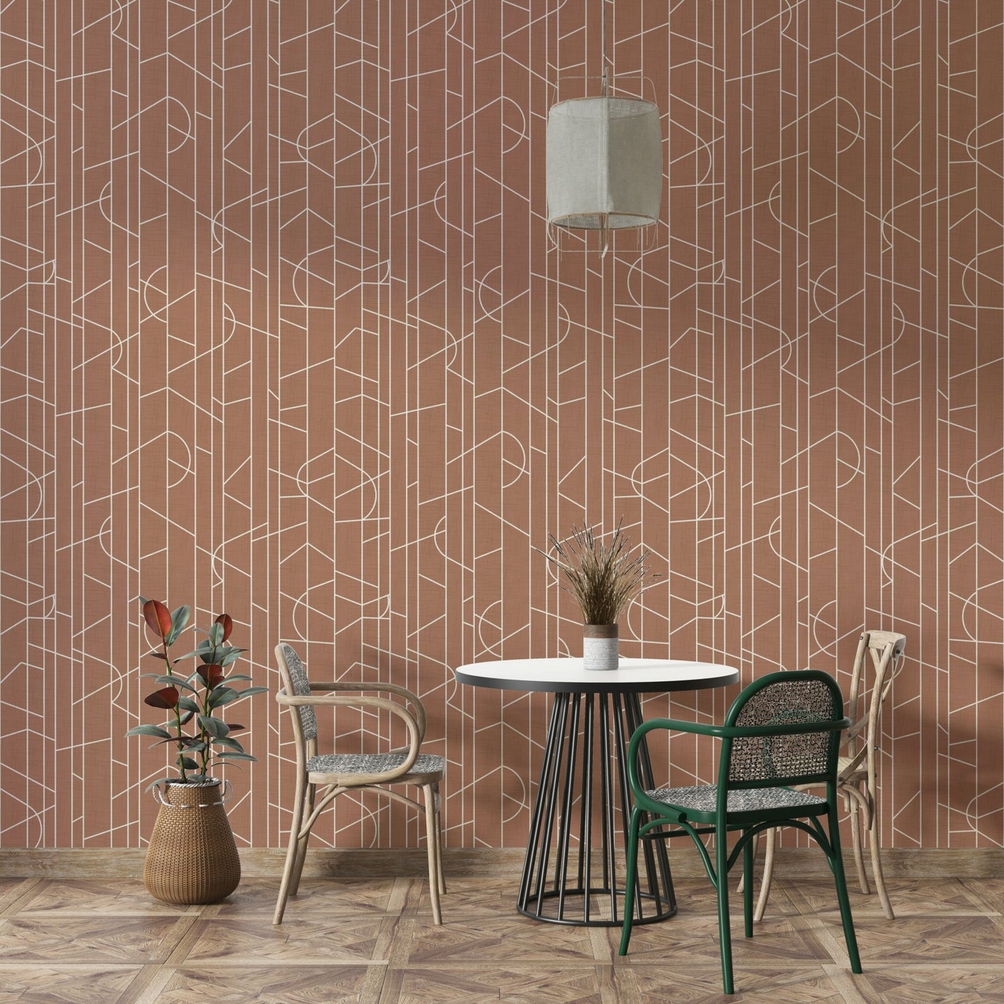 Elegant lines decor wallpaper in mocha mousse shade, GD1715