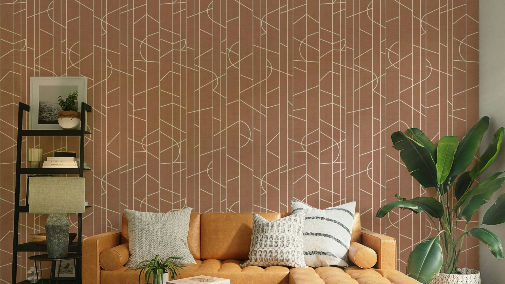 Mocha mousse wallpaper with elegant linear design, GD1715