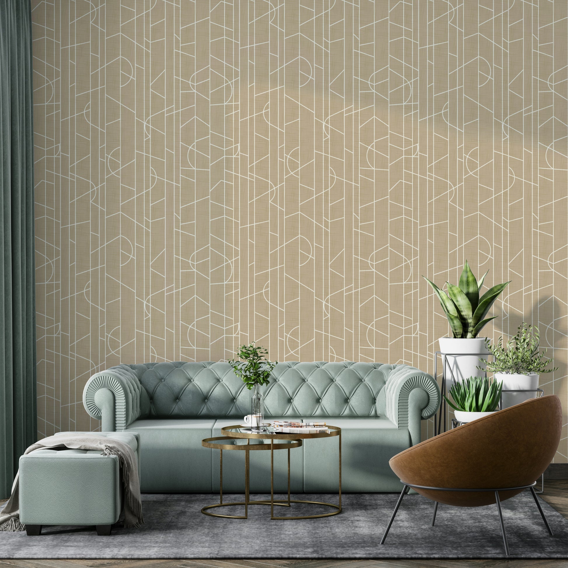 Neutral safari canvas wallpaper in modern room

