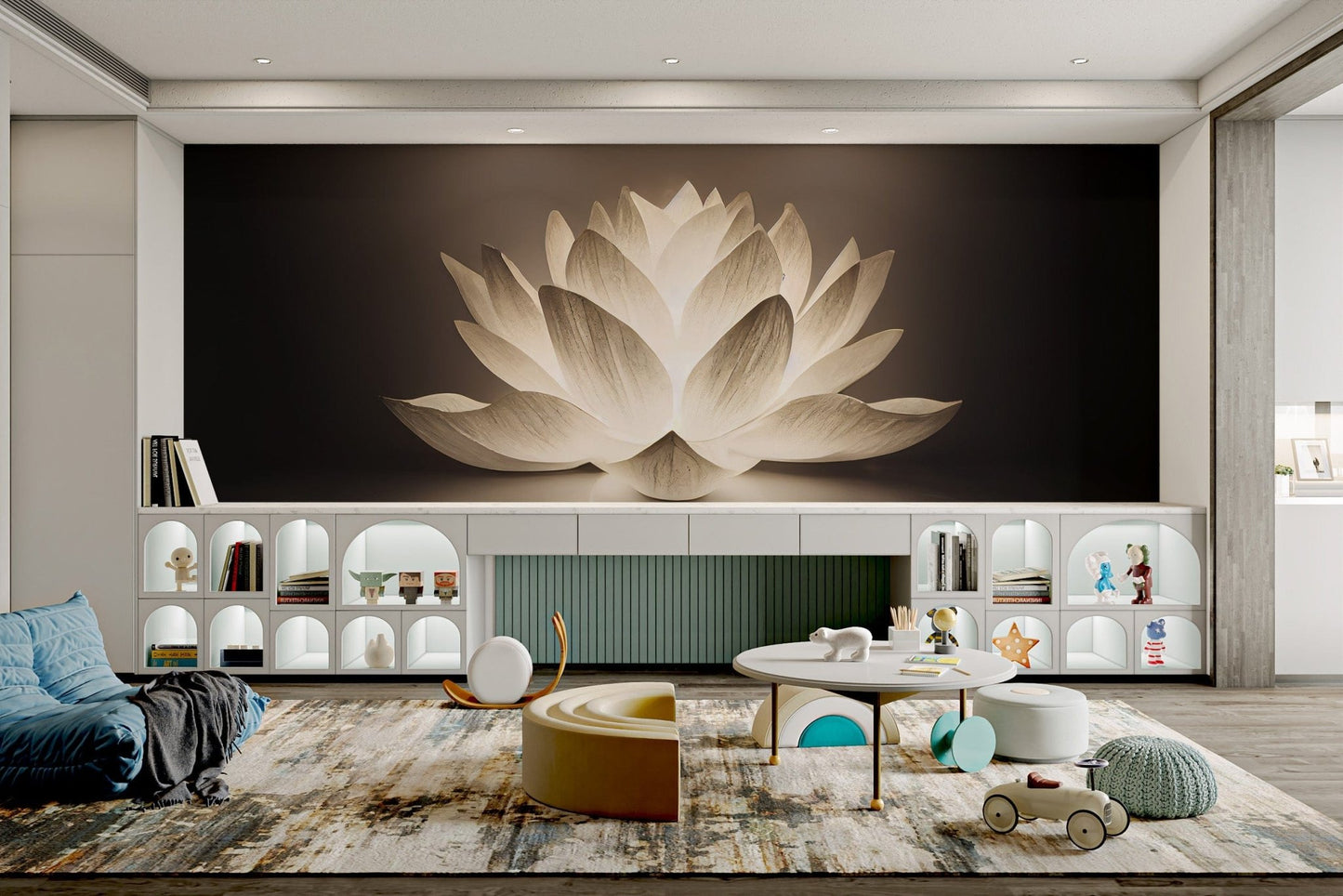 Radiant lotus lamp-inspired wall décor
