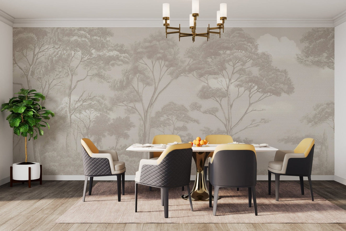 Minimalist black and white forest mural
