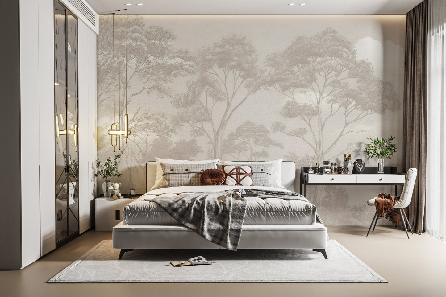 Serene grayscale forest wallpaper print
