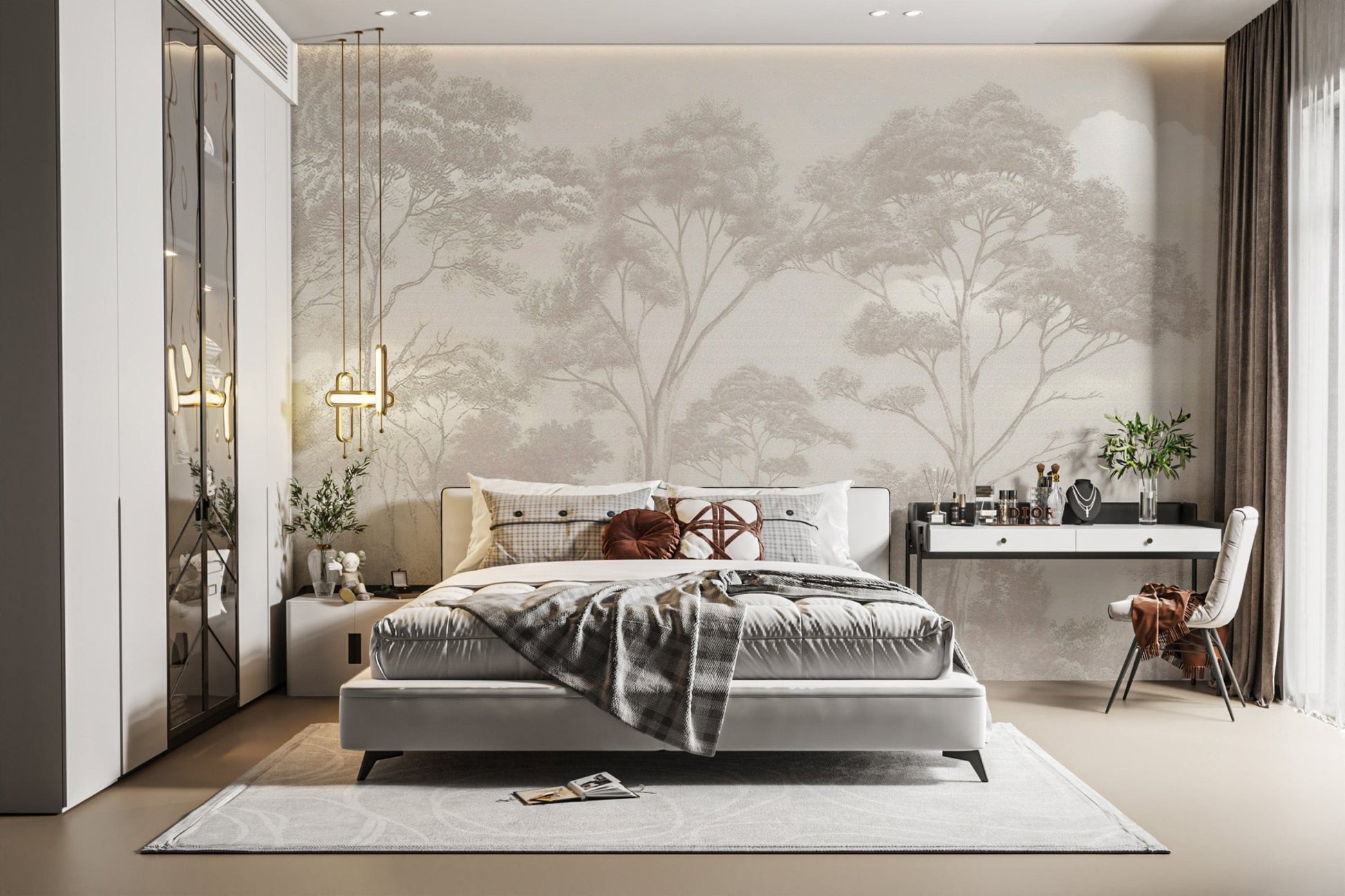 Serene grayscale forest wallpaper print
