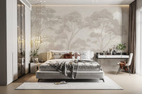 Serene grayscale forest wallpaper print
