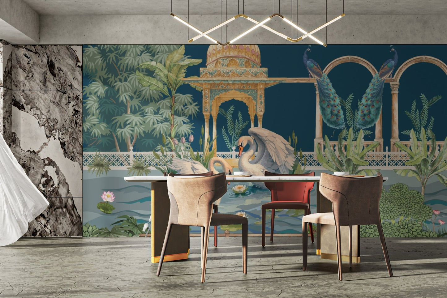 Mughal Pavilion Wallpaper with Peacocks
