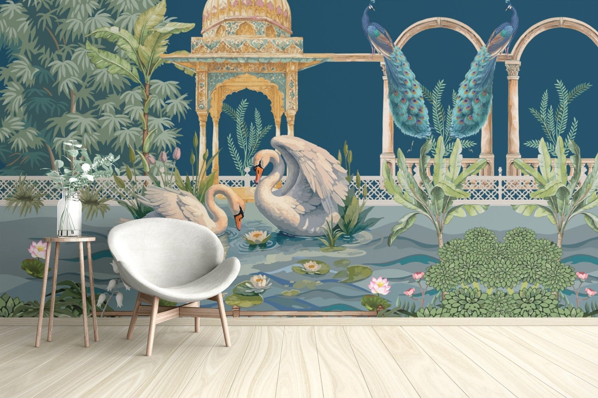  Pavilion Wallpaper with Peacocks