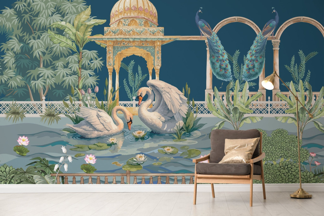 Elegant Mughal Pavilion Wallpaper Design
