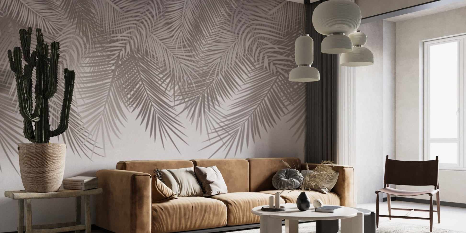 Minimalist palm frond wallpaper for modern decor




