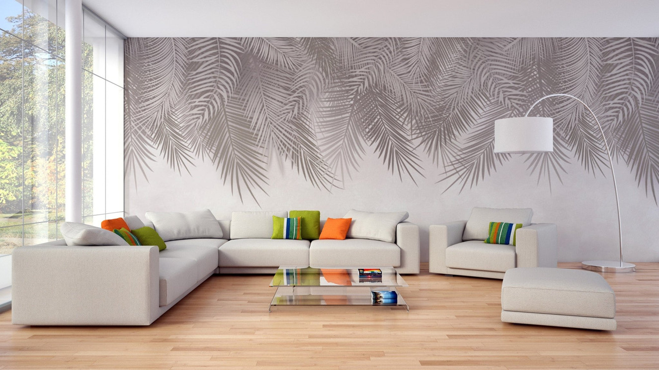 Contemporary palm frond wall mural for interiors
