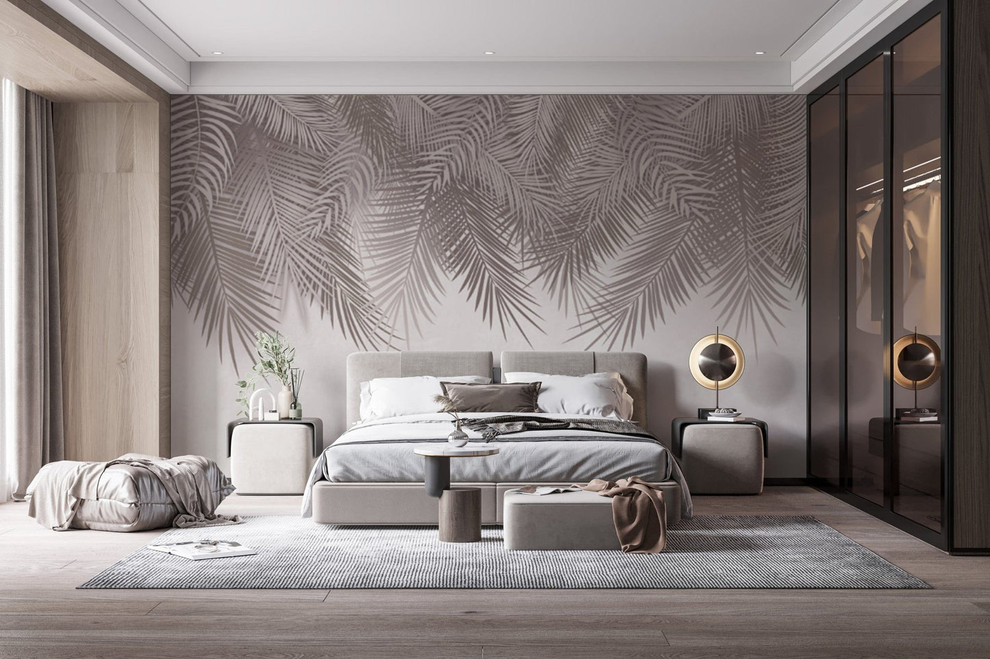 Tropical-inspired elegant palm frond wallpaper design
