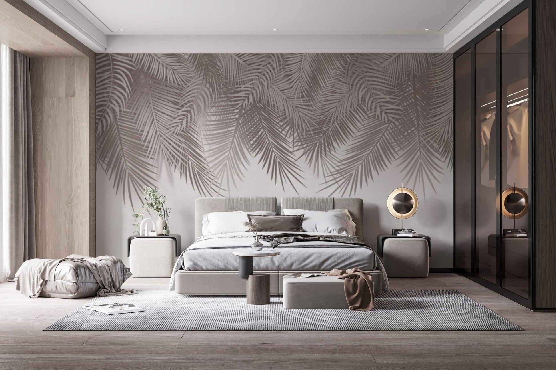 Tropical-inspired elegant palm frond wallpaper design
