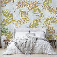 Green and golden palm wallpaper close-up

