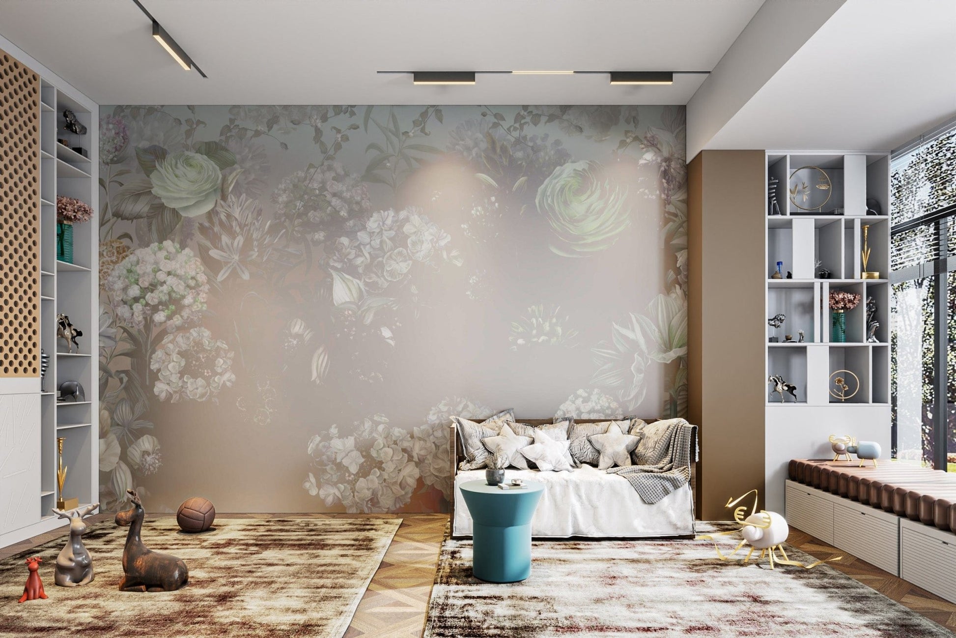 Delicate floral wallpaper in soft tones
