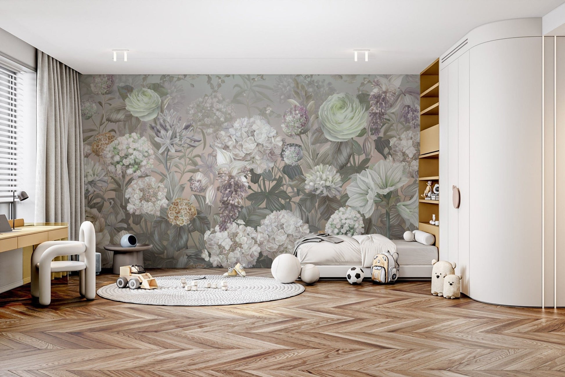 Pastel flower wallpaper for interiors
