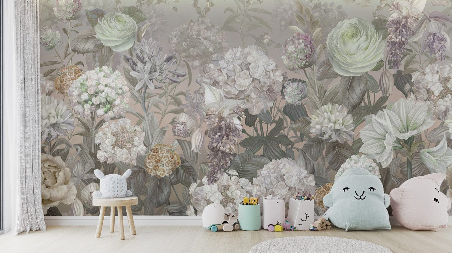 Botanical wallpaper featuring hydrangeas
