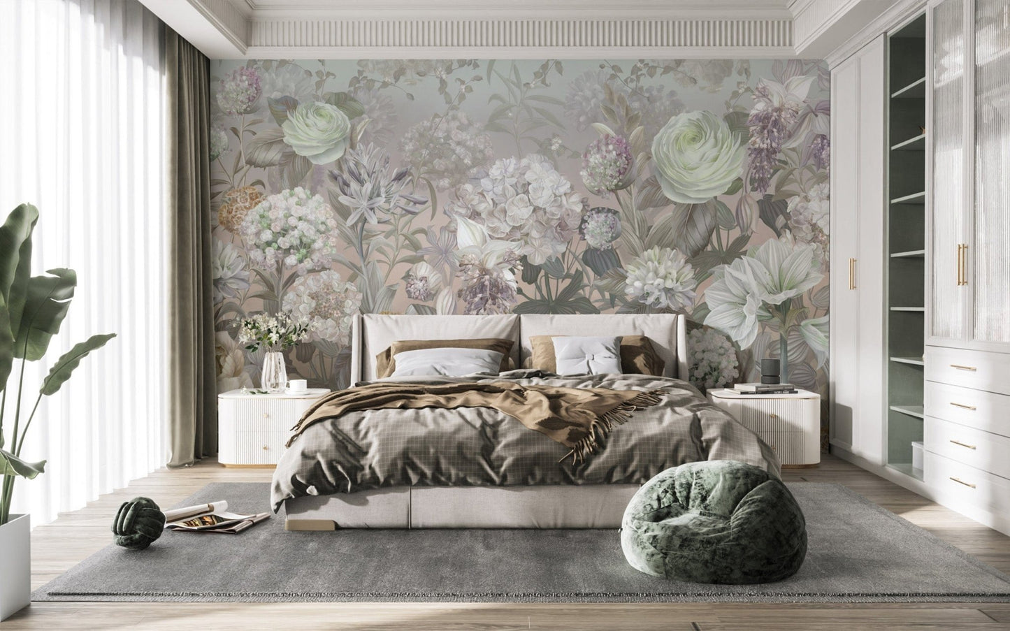 Vintage-style pastel botanical wallpaper
