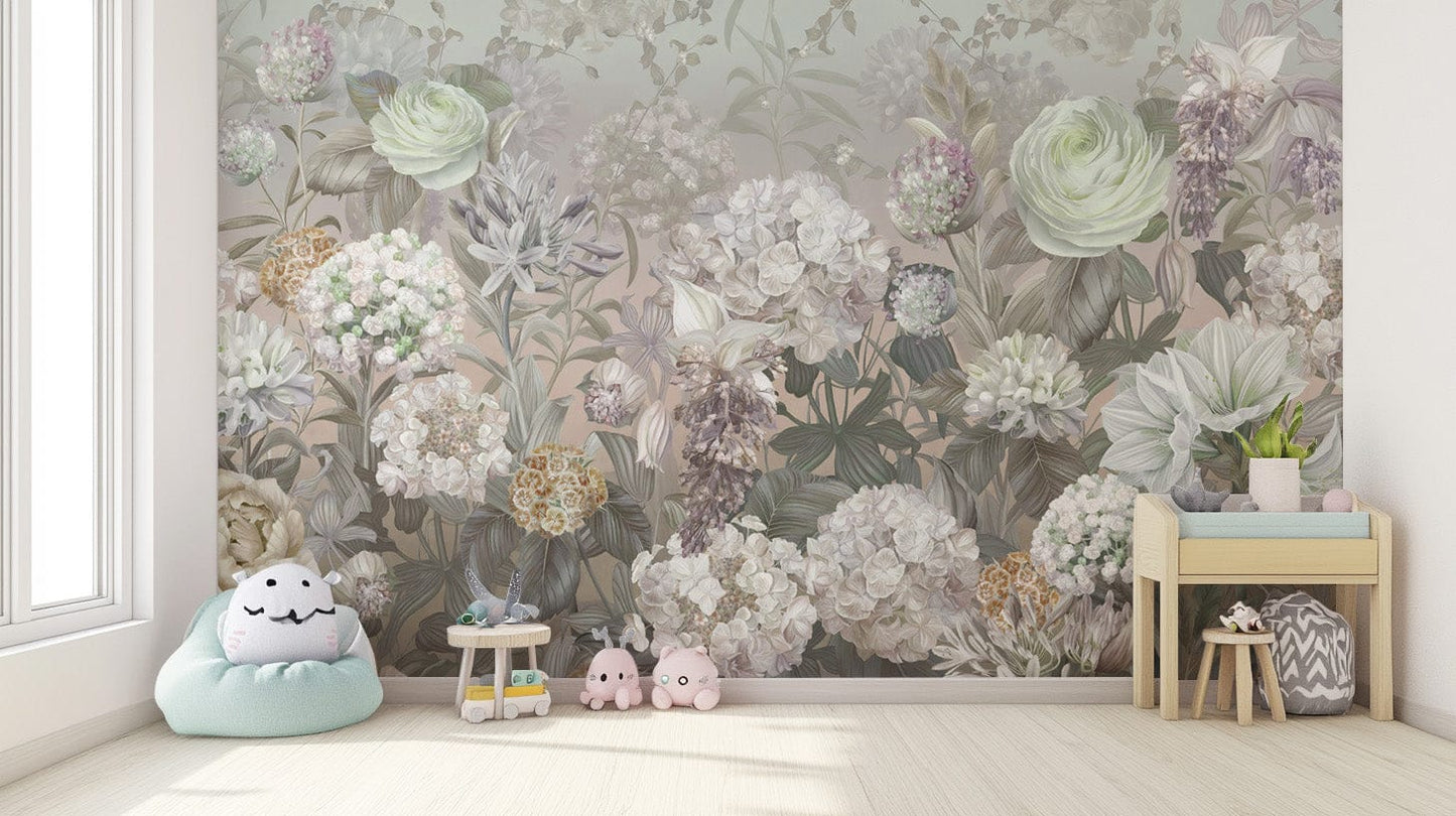 Delicate floral wallpaper in soft tones
