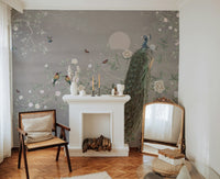 Peacock and flowers wall mural
