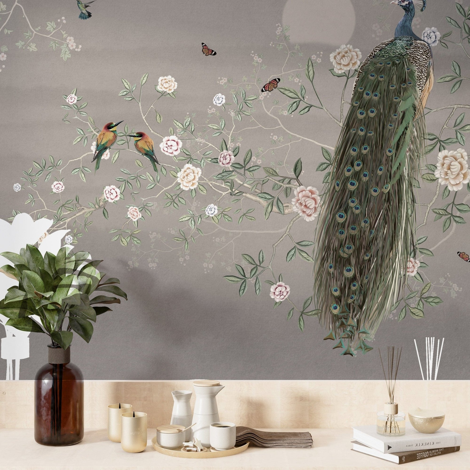 Elegant peacock garden bird wallpaper B937

