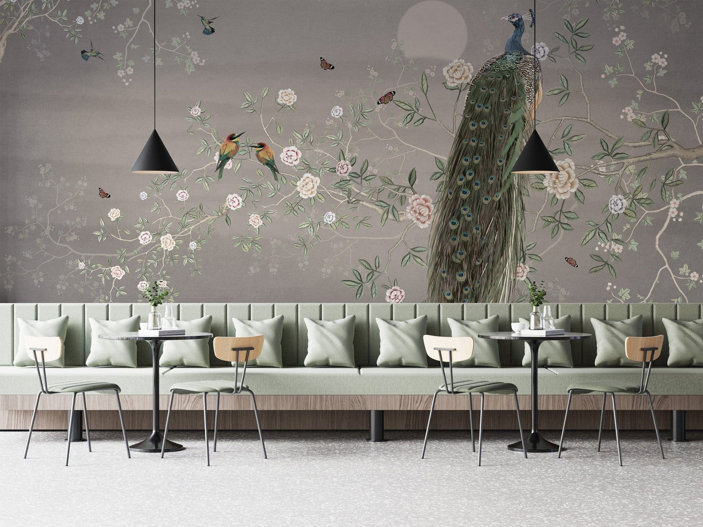 Peacock wall mural with butterflies






