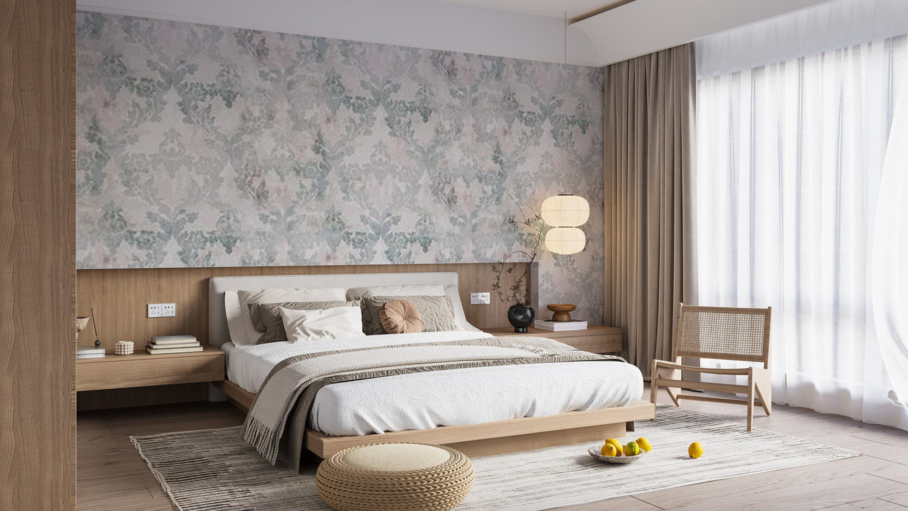 Soft pink damask wallpaper for home interiors
