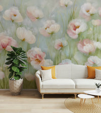 Hand-painted poppies with green stems
