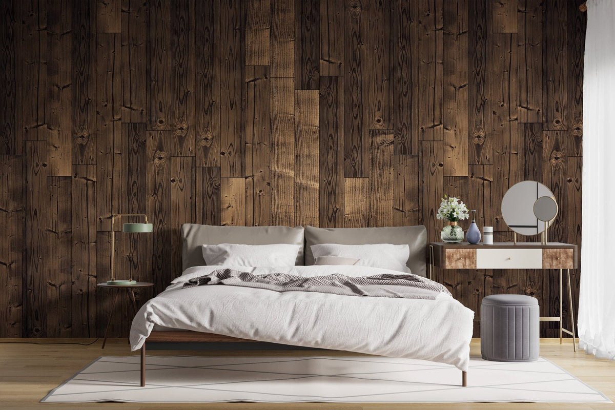 Elegant Solid Dark Brown Oak Wood Wallpaper A189