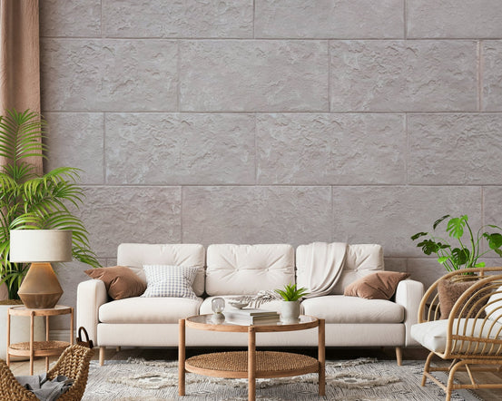 Elegant Stone Blocks Wall Mural close-up, textured gray stone wallpaper detail., GD6123