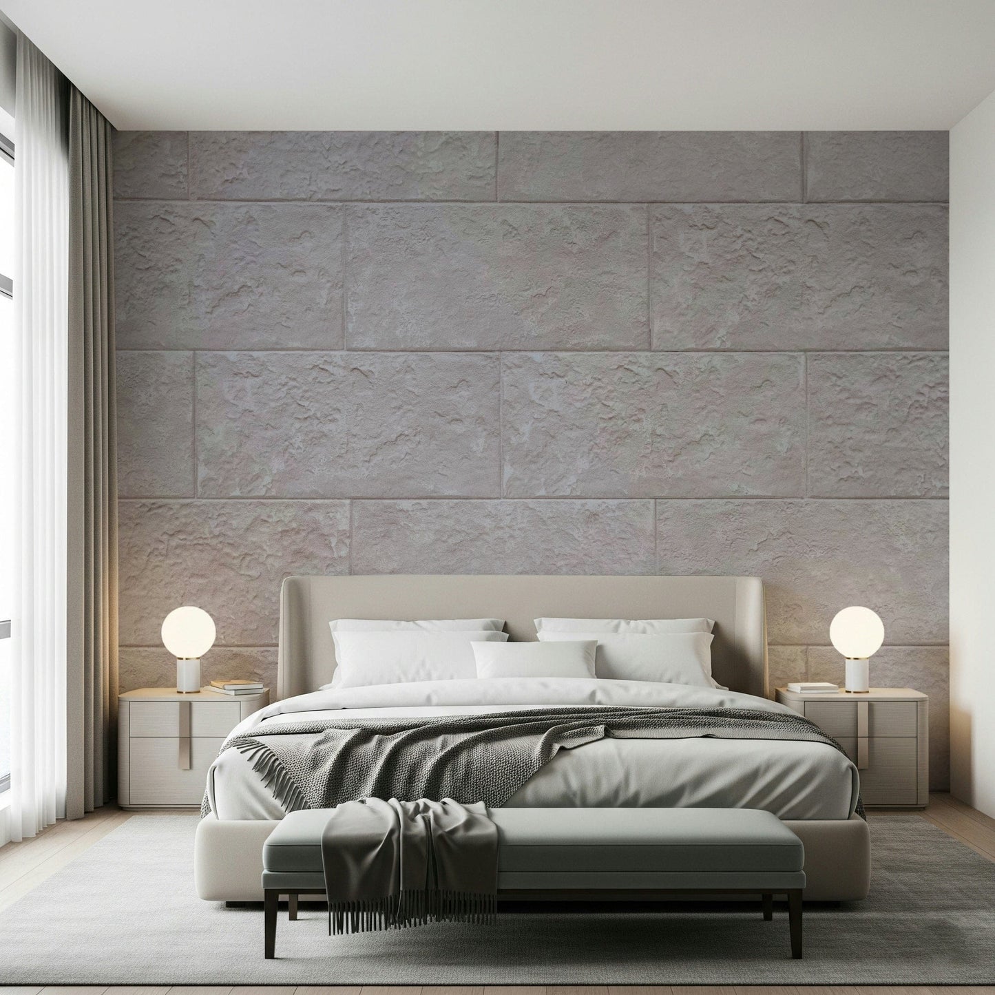 Elegant Stone Blocks wallpaper mural creating a luxurious focal point in an entry.