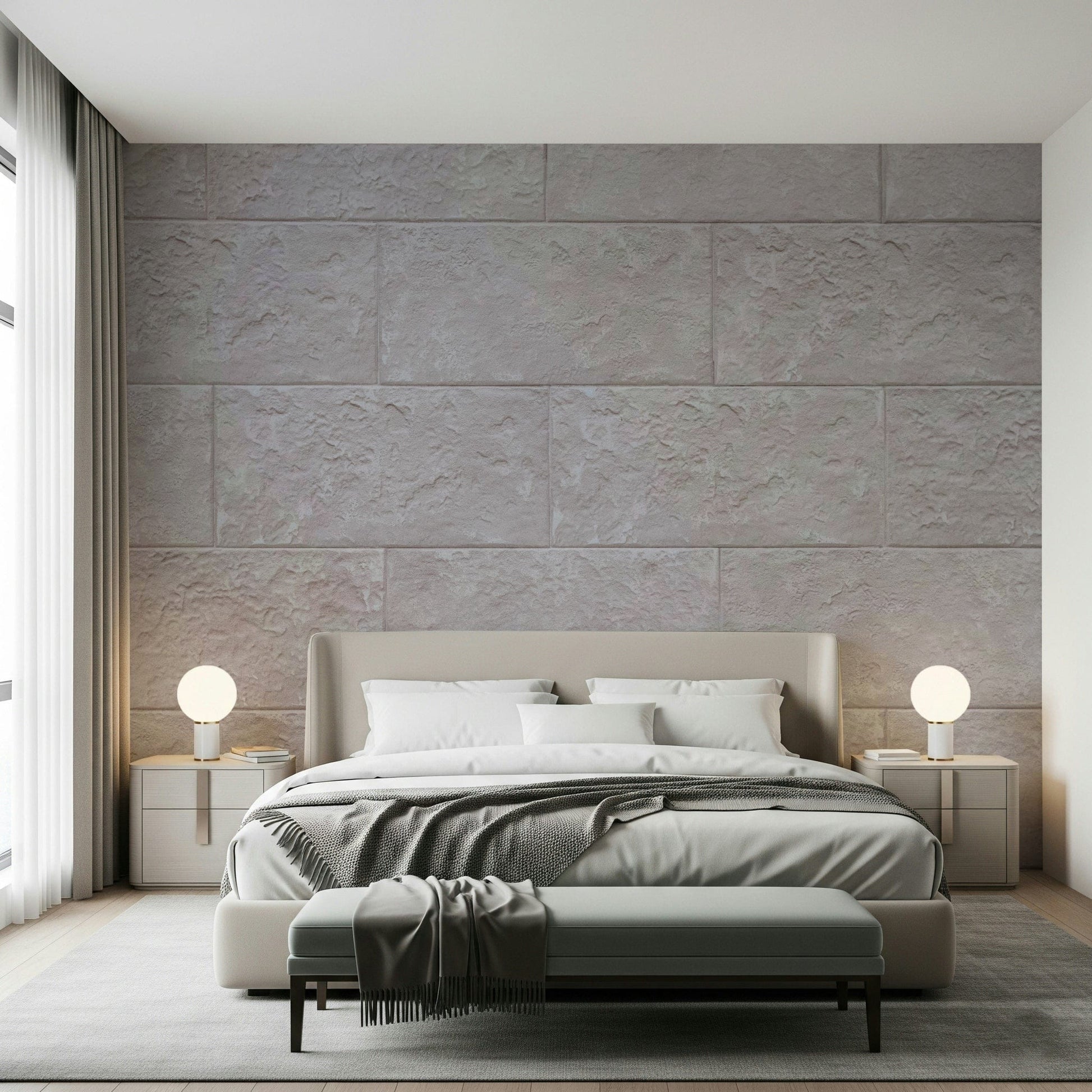 Elegant Stone Blocks wallpaper mural creating a luxurious focal point in an entry.