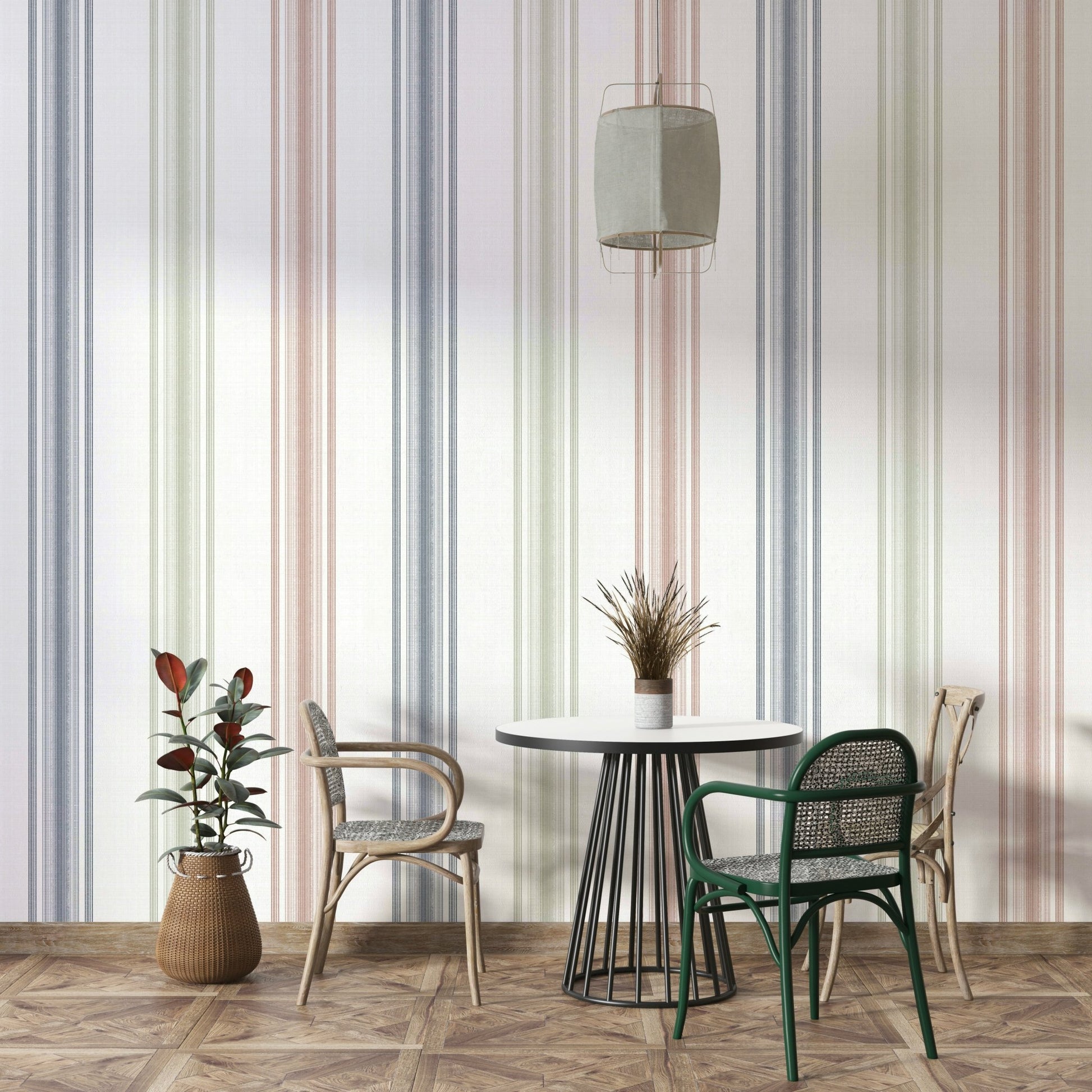 Neutral stripe mural wallpaper for cozy bedrooms