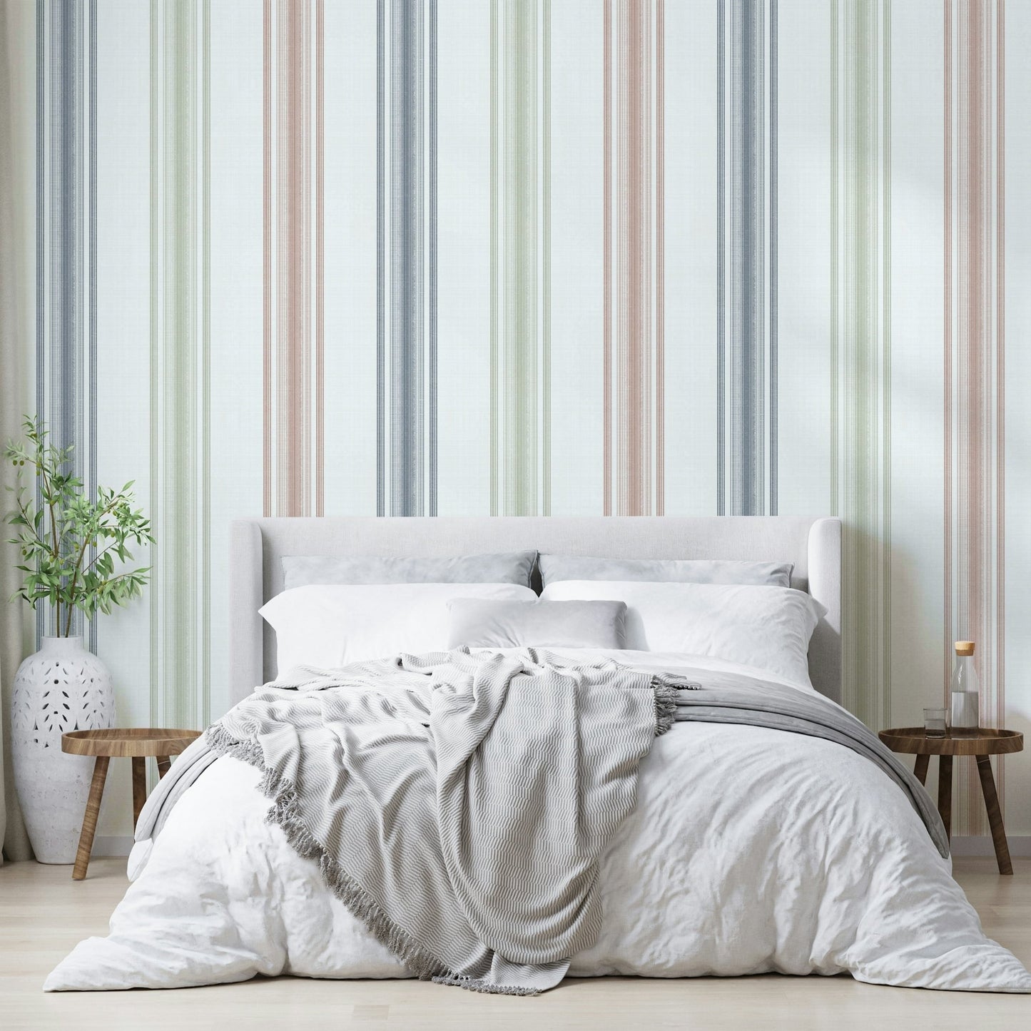 Balanced stripe wall mural in soft beige tones

