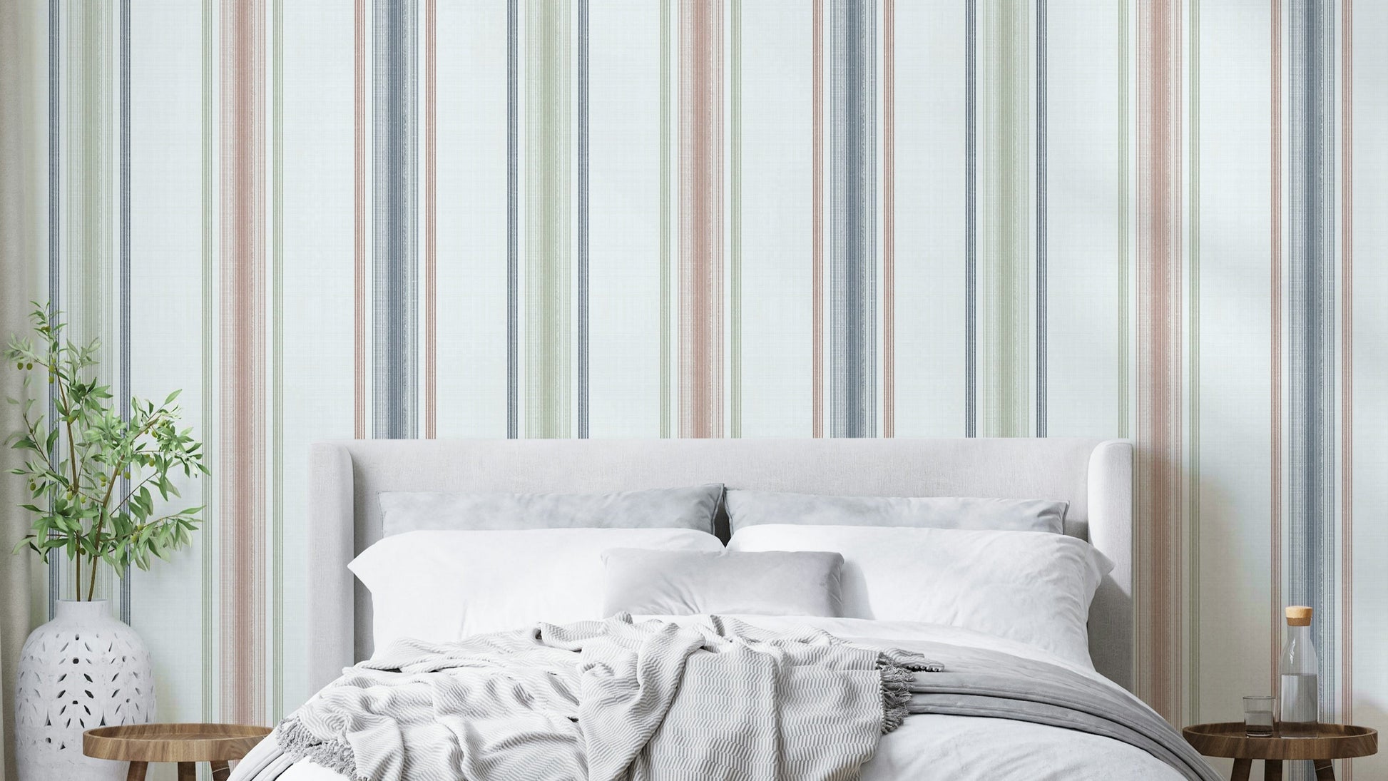 Farmhouse striped wallpaper with a cozy feel
