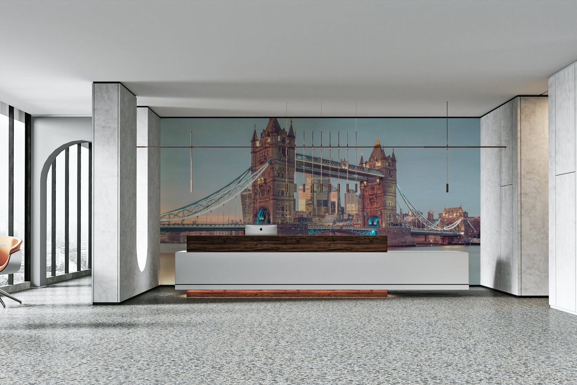 Focus on architectural elements, lighting, and reflections.

