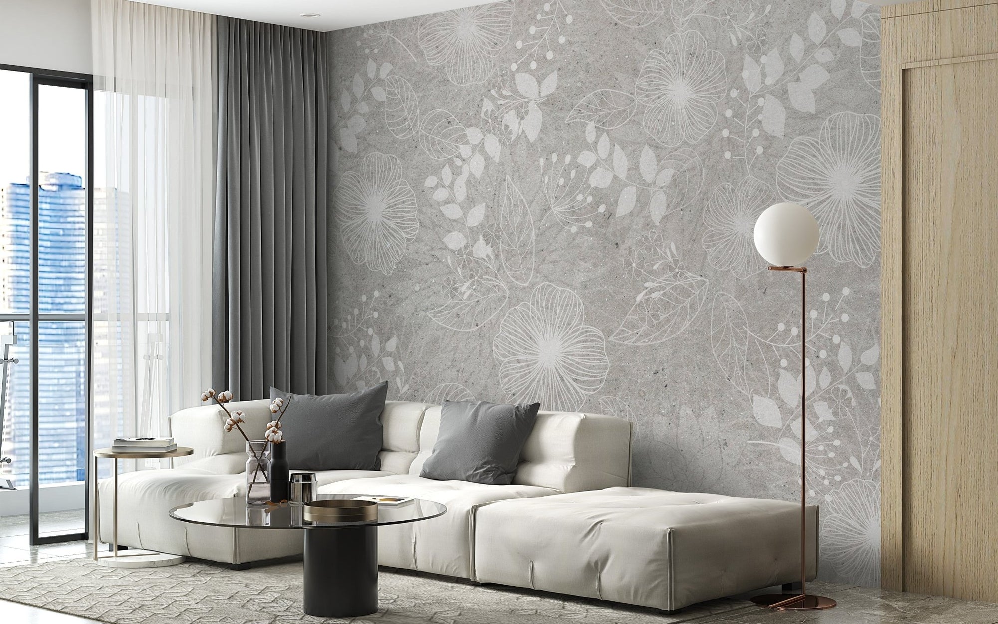 Elegant gray floral wallpaper design A829