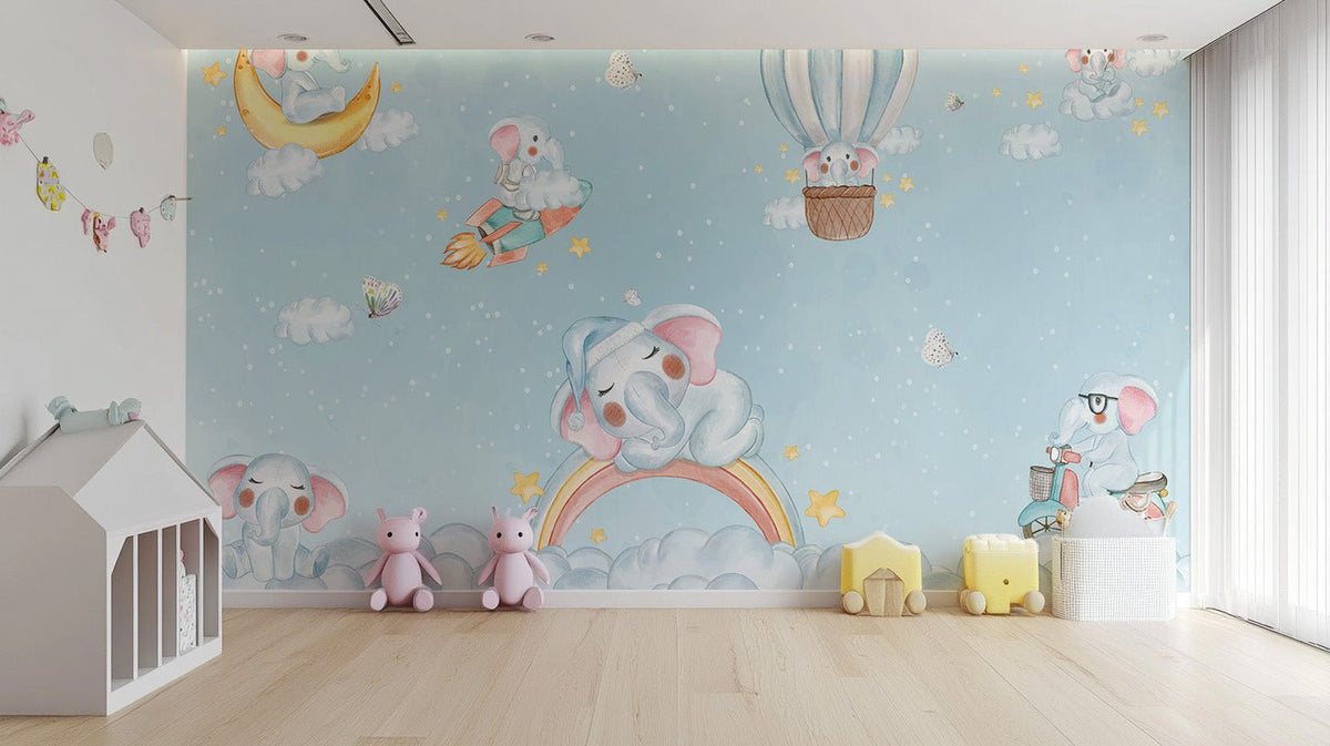 Elephant Cloud Carnival Wall Mural for dreamy spaces, B834
