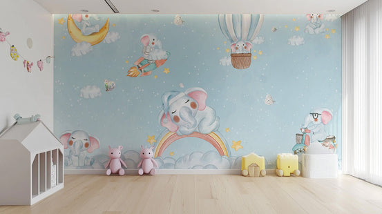 Elephant Cloud Carnival Wall Mural for dreamy spaces, B834
